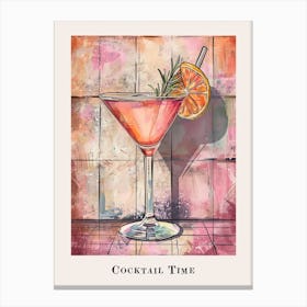 Cocktail Time Tile Watercolour Poster 1 Canvas Print