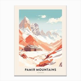 Vintage Winter Travel Poster Pamir Mountains Tajikistan 3 Canvas Print