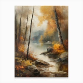 Autumn Lake,Forest Lake, Vintage Oil Painting, Farmhouse Wall Decorations, Antique Landscape, Vintage Landscape Oil Painting.6 Canvas Print