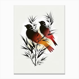 Two Birds Perched On A Branch Canvas Print