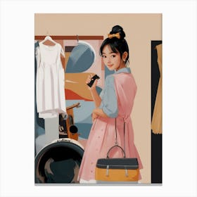 Illustration Of A Girl In Clothes Canvas Print