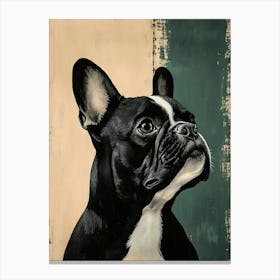 Minimal Frenchie With Blue Background 3 Canvas Print