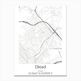 Diosd,Hungary Minimalist Map Canvas Print