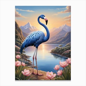 Floral Blue Flamingo Painting (34) Canvas Print
