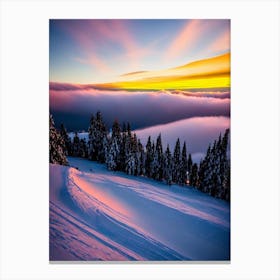 Mount Ruapehu, New Zealand Sunrise Skiing Poster Canvas Print