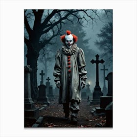 A Sinister Clown Among the Graves Freaky Clown In Cemetery Canvas Print