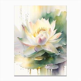 Blooming Lotus Flower In Pond Storybook Watercolour 5 Canvas Print