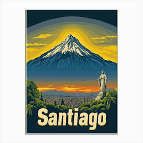 Aihrgdesign A Retro Travel Poster For Santiago 2 Canvas Print