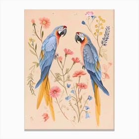 Folksy Floral Animal Drawing Macaw Canvas Print