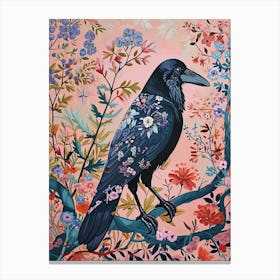 Floral Animal Painting Crow 2 Canvas Print