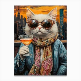 City Cat At Rooftop Bar 2 Canvas Print