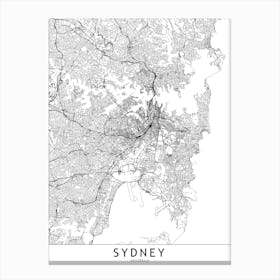 Sydney White Map Canvas Print