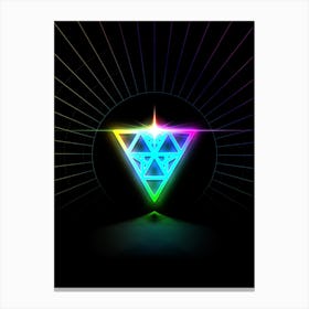 Neon Geometric Glyph in Candy Blue and Pink with Rainbow Sparkle on Black n.0246 Canvas Print