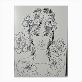 Girl with roses in black and white Canvas Print