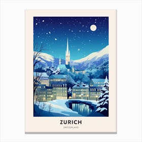 Winter Night  Travel Poster Zurich Switzerland 1 Canvas Print