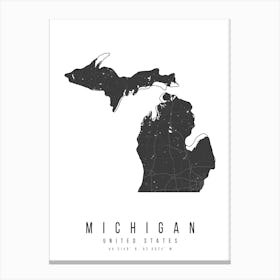 Michigan Mono Black And White Modern Minimal Street Map Canvas Print