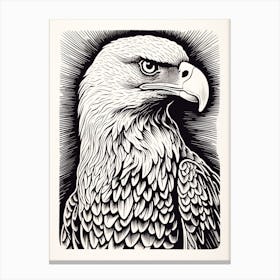 B&W Bird Linocut Bald Eagle 4 Canvas Print
