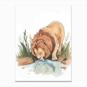 African Lion Drinking From A Watering Hole Clipart 4 Canvas Print