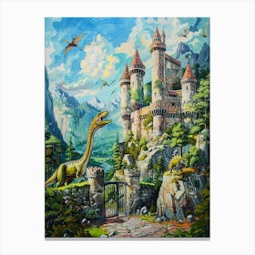 Dinosaur Guarding The Castle Painting Canvas Print