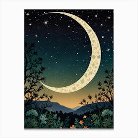 Moon And Stars Style William Morris Art Print Canvas Print