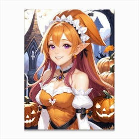 Sexy Girl With Pumpkin Halloween Painting (24) Canvas Print