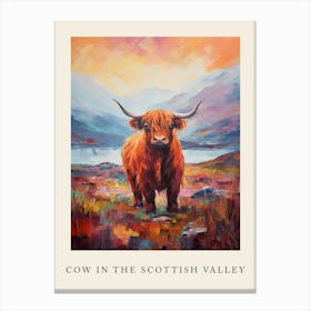 Brushstroke Impressionism Style Painting Of A Highland Cow In The Scottish Valley Poster 5 Canvas Print