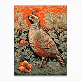 Vintage Bird Linocut Partridge 4 Canvas Print