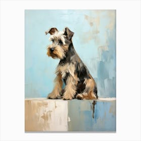 Miniature Schnauzer Dog, Painting In Light Teal And Brown 3 Canvas Print