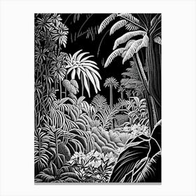 Naples Botanical Garden, Usa Linocut Black And White Vintage Canvas Print