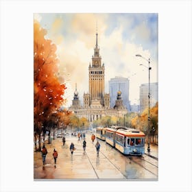 Warsaw Poland In Autumn Fall, Watercolour 3 Canvas Print