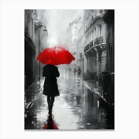 A Man with a Red Umbrella in the Rain 3 Canvas Print