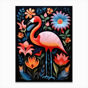 Folk Bird Illustration Greater Flamingo 1 Canvas Print