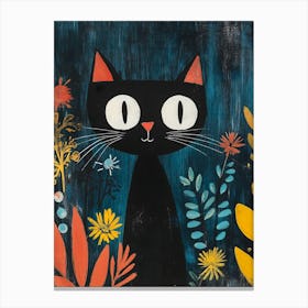 Black Cat In Flowers Canvas Print