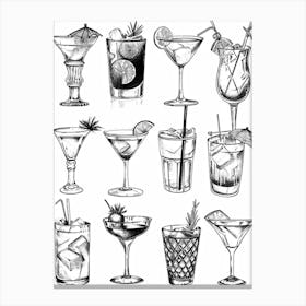 Cocktail Black & White Diagram Inspired Canvas Print
