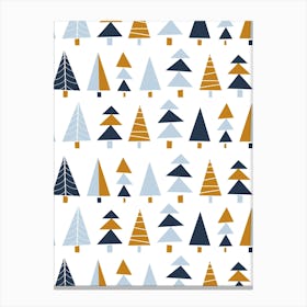 Modern Christmas Mid Century Geometric Trees Blue Navy Gold White Canvas Print