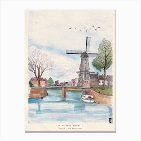 Haarlem Netherlands Watercolor Art Print - Windmill Wall Decor - Dutch Windmill Illustration - Netherlands Landscape Print Canvas Print