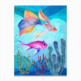 Ratio 3x4 Exotic fishes watercolor Canvas Print