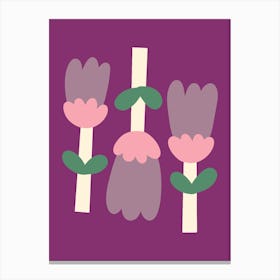 Tulips Three Flowers On Purple Naïf Canvas Print