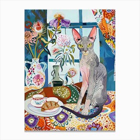 Tea Time With A Cornish Rex Cat 4 Canvas Print