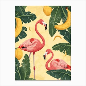 Lesser Flamingo And Banana Plants Minimalist Illustration 2 Canvas Print