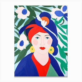 Woman With Blue Hat Canvas Print