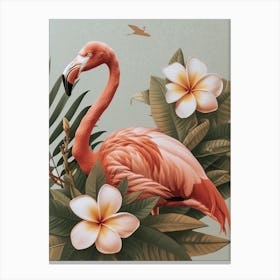 Jamess Flamingo And Frangipani Minimalist Illustration 3 Canvas Print