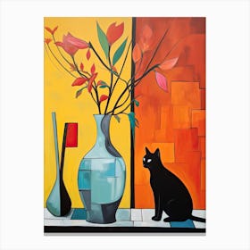 Bird Of Paradise Flower Vase And A Cat, A Painting In The Style Of Matisse 1 Canvas Print