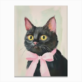 Black Cat With Pink Bow Canvas Print