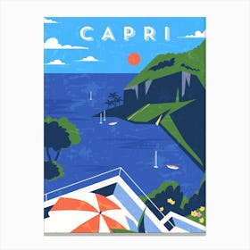 Capri, Italy — Retro travel minimalist art poster 2 Canvas Print