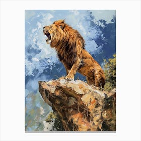 Barbary Lion Roaring On A Cliff Acrylic Painting 1 Canvas Print