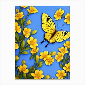 Yellow Butterfly On Yellow Flowers Canvas Print