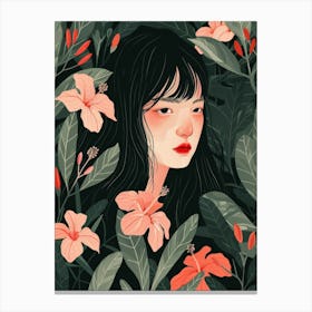 Asian Girl With Flowers 6 Canvas Print