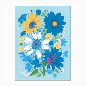 Beautiful Flowers Illustration Vertical Composition In Blue Tone 14 Canvas Print