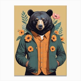 Floral Black Bear Portrait In A Suit (16) Canvas Print